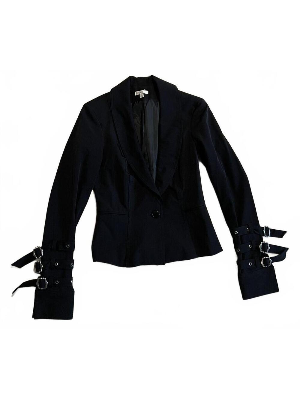 Cache Black Fitted Blazer with Buckle Strap Cuffs Size 0